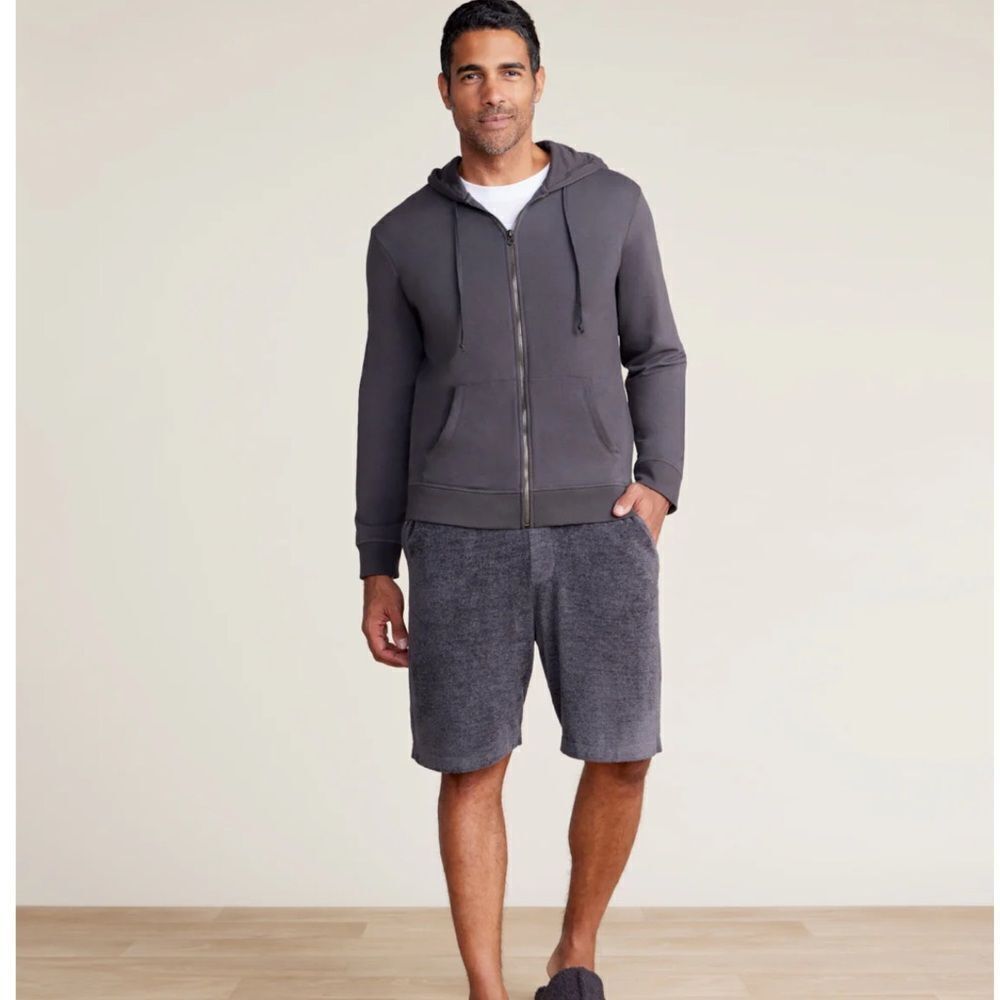 Barefoot Dreams Mens Pima Cotton Fleece Zip Hoodie in Carbon Gray Small NWT